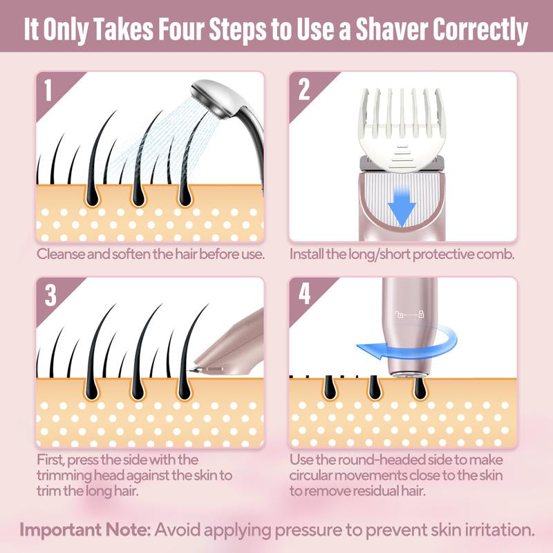 Akunbem Bikini Trimmer for Women, Electric Shaver and Razor Rechargeable 2-In-1 Body and Facial Epilator, Dual Heads for Painless Trimming of Pubic Hair, Face, Underarms and Legs, Summer Gift